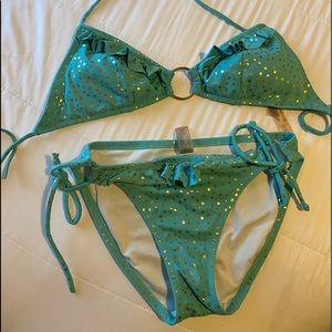Victoria Secrets Teal/Gold Dot String Bikini